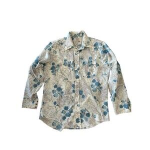 VTG H Bar C Ranchwear Blue Floral Pearl Snap Shirt Long‎ Tail Men’s 16.5 / 35